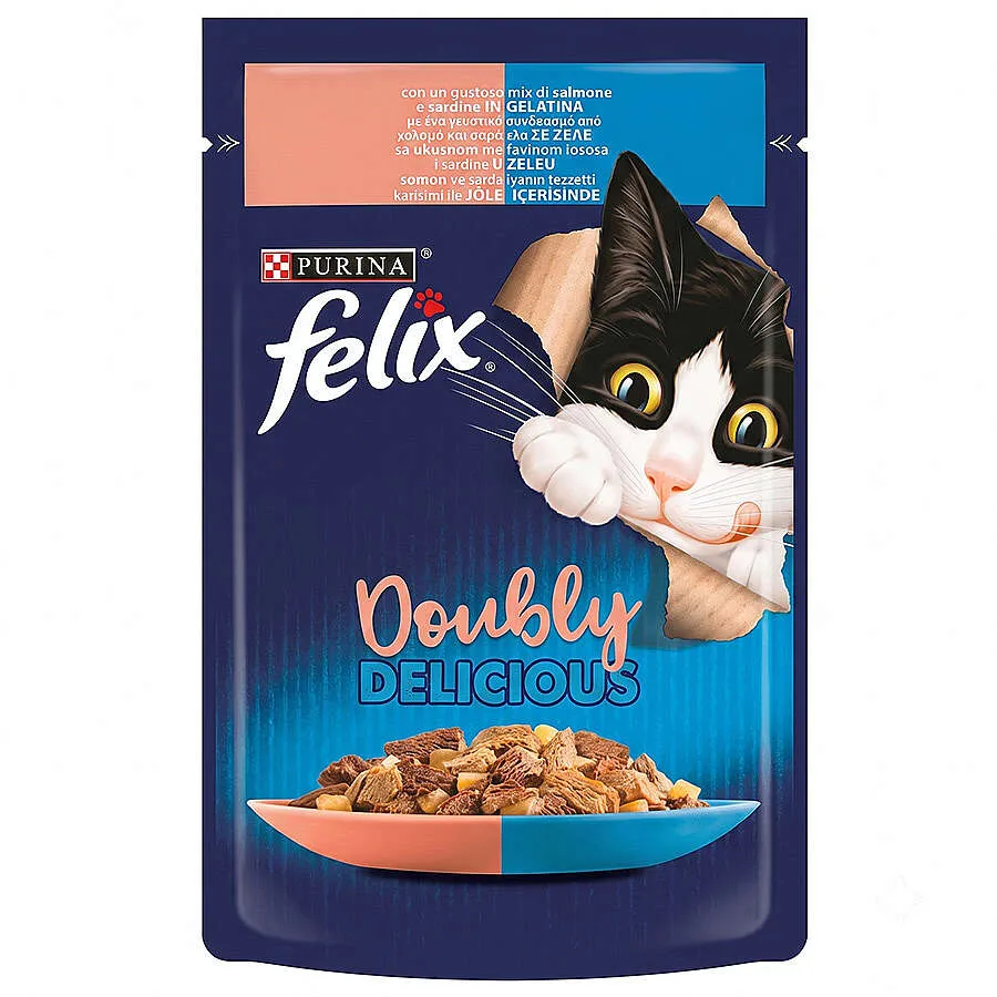 Felix Pouch Doubly Delicious Somon ve Sardalyalı Yaş Kedi Maması 85 Gr