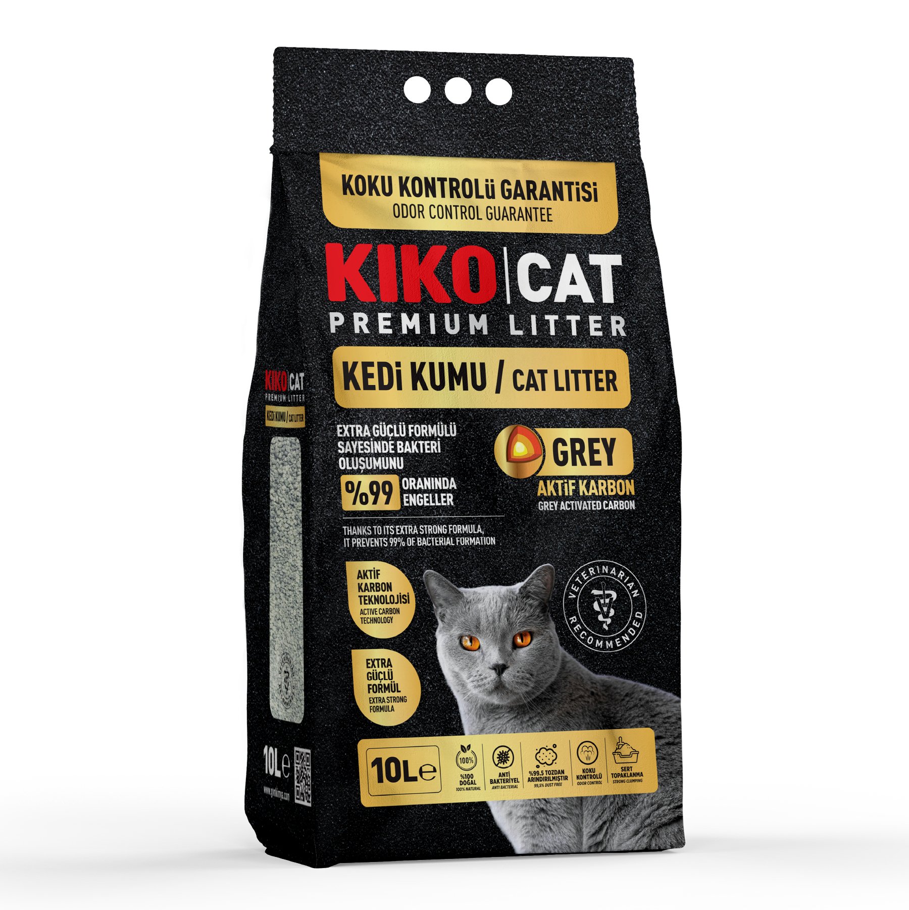 Kiko Cat Grey Aktif Karbon Kedi Kumu 10 Lt