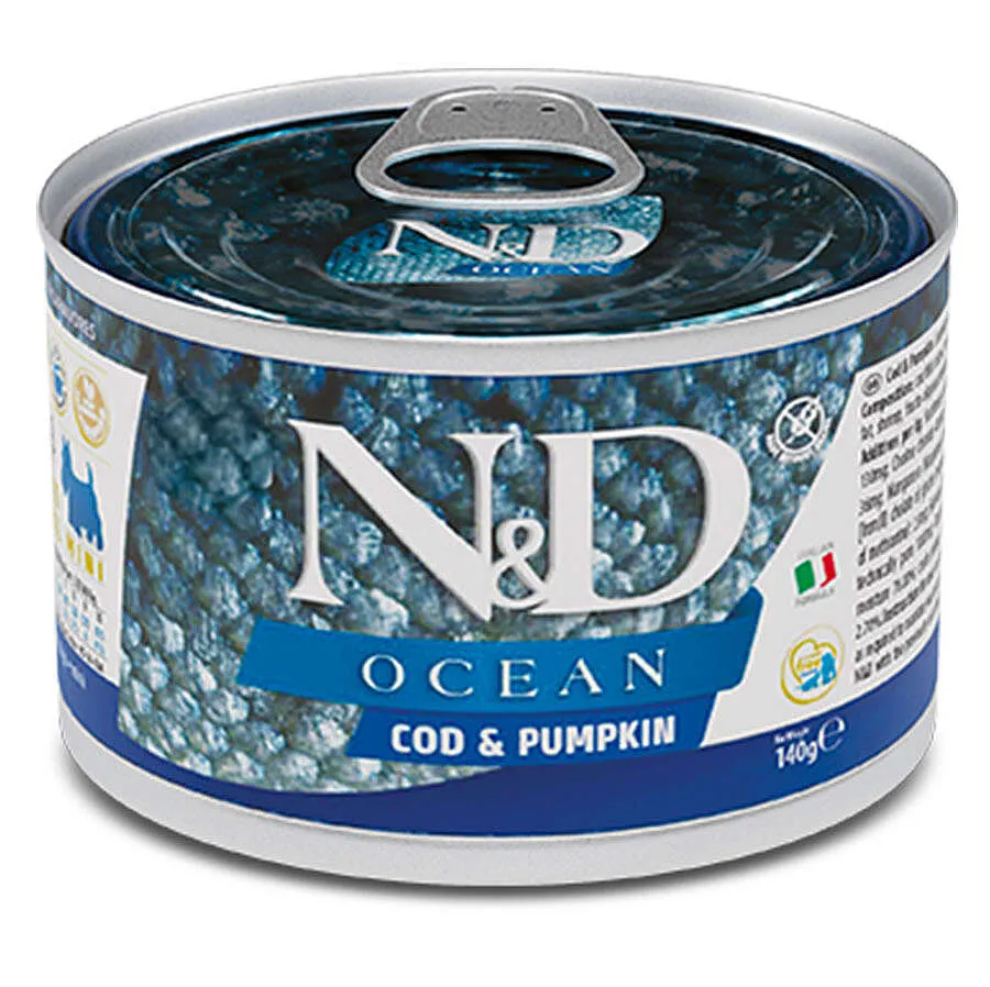 N&D Mini Ocean Morina Balık ve Balkabaklı Köpek Konservesi 140 Gr