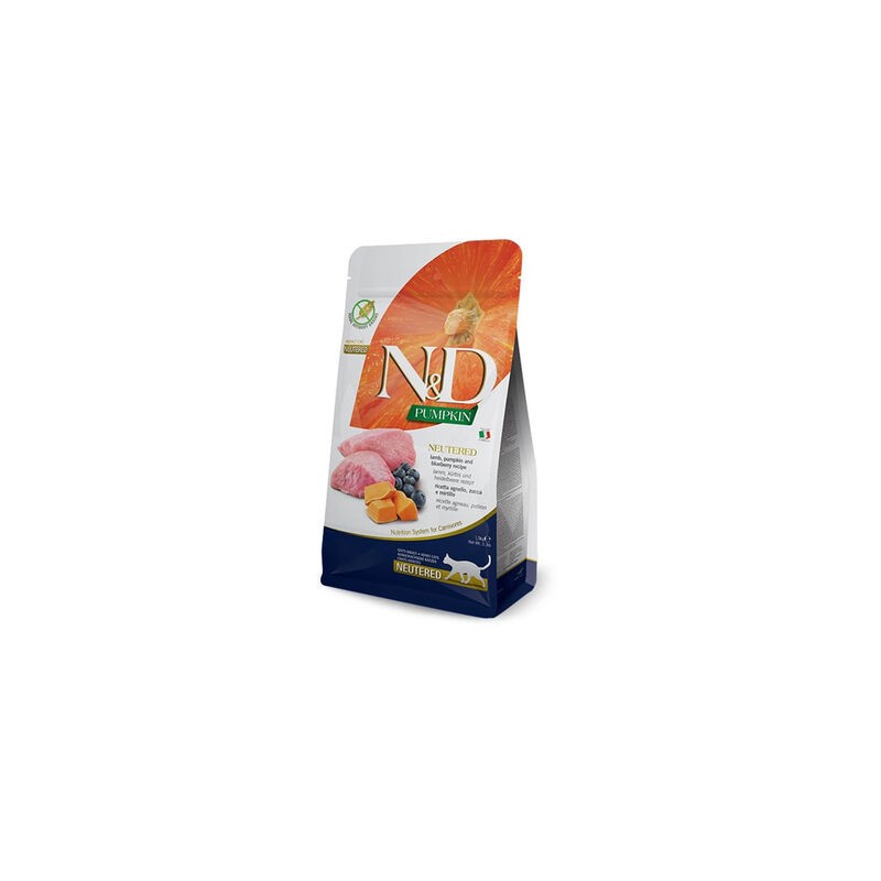 N&D Pumpkin Tahılsız Kuzu Etli, Balkabağı ve Yaban Mersinli Kısırlaştırılmış Kedi Maması paket görseli
