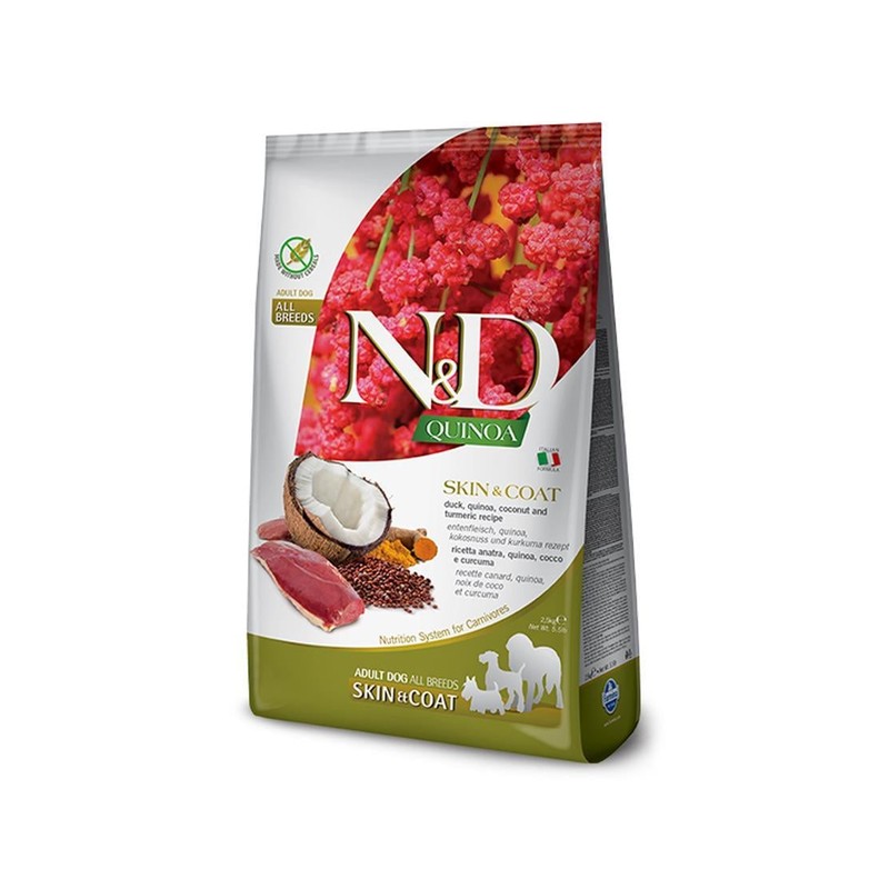 N&D Quinoa Skin Coat Ördek Orta ve Büyük Irk Köpek Maması paket görseli
