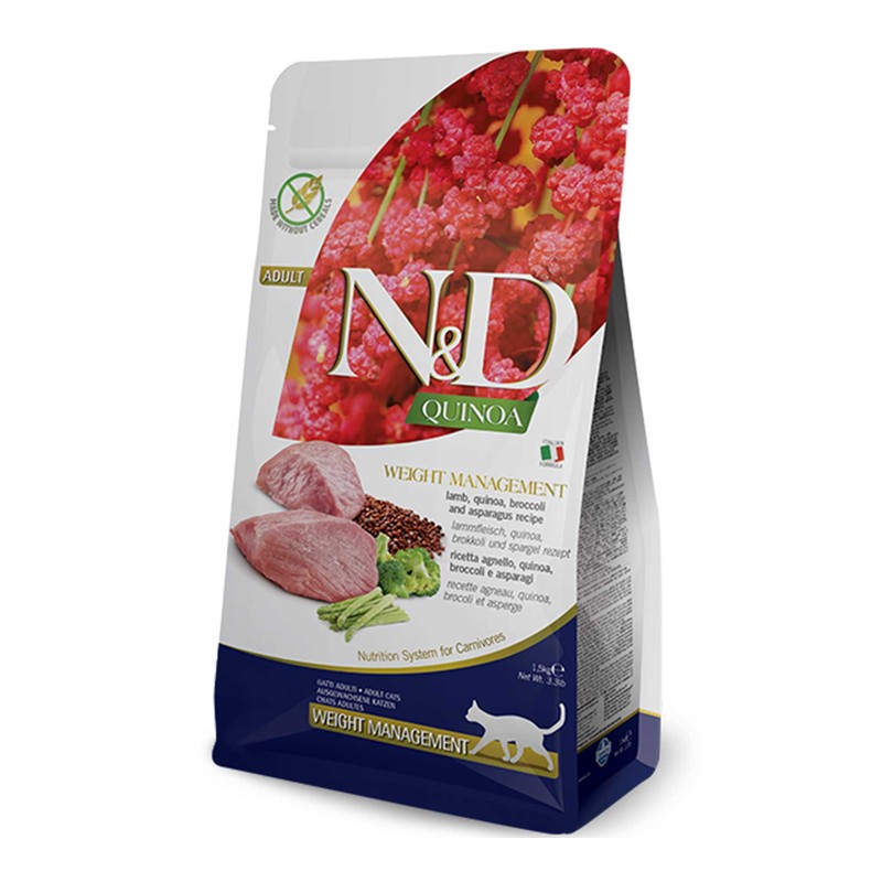 N&D Quinoa Weight Kuzu, Kinoa ve Brokoli Light Kedi Maması paket görseli