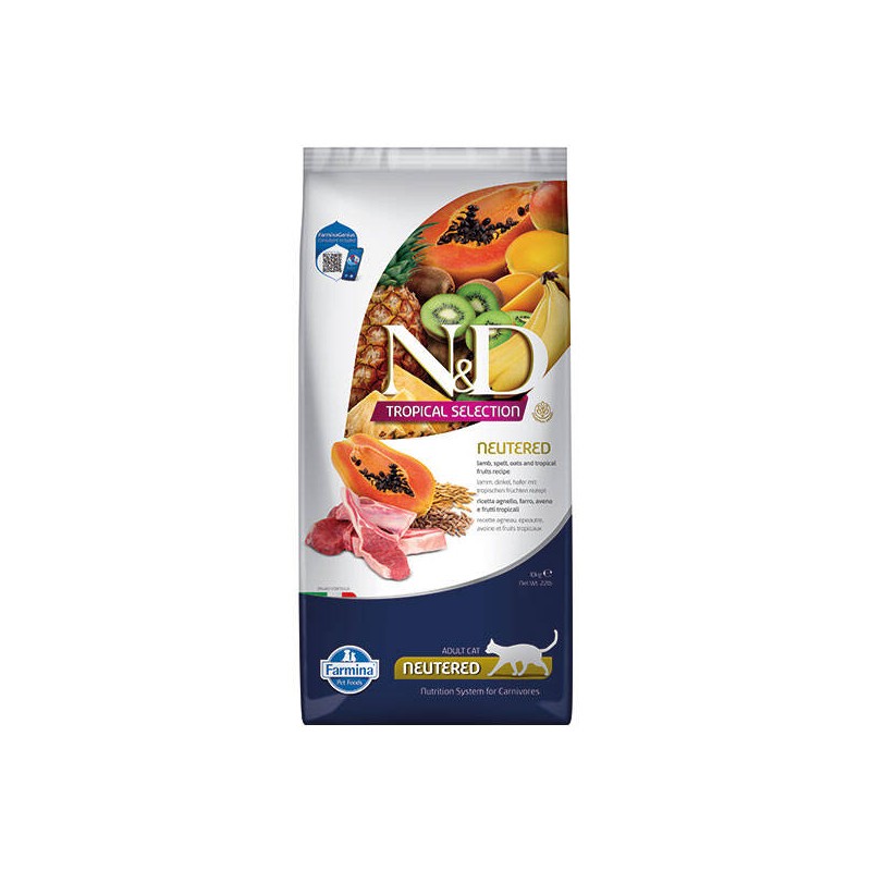 N&D Tropical Selection Kuzu ve Meyveli Kısırlaştırılmış Kedi Maması paket görseli