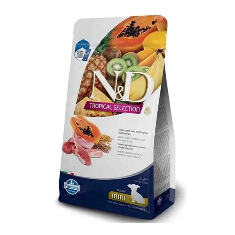 N&D Tropical Selection Kuzu ve Tropikal Meyveli Mini Irk Yavru Köpek Maması paket görseli