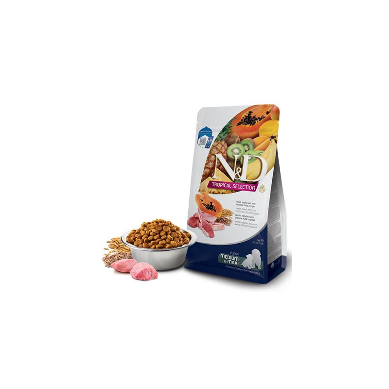 N&D Tropical Selection Kuzu ve Tropikal Meyveli Orta ve Büyük Irk Yavru Köpek Maması paket görseli